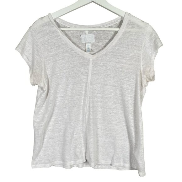 Sigrid Olsen 100% Linen T Shirt White V Neck Short Sleeve Basic Tee - Picture 1 of 9